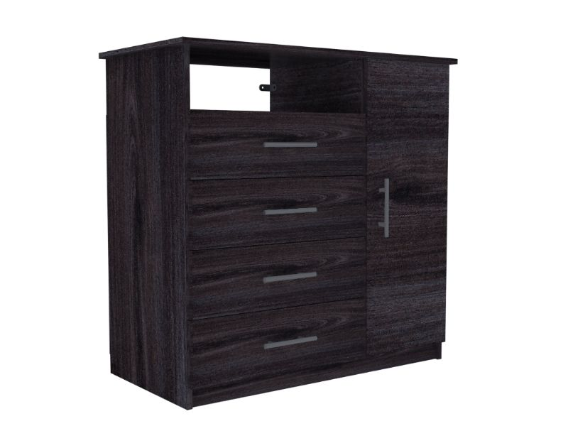 Rioja 4 Drawer Dresser, One Open Shelf, Superior Top, Single Door Cabinet