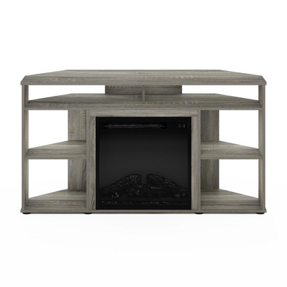 Furinno Jensen Corner TV Stand with Fireplace for TV up to 55 Inches, French Oak Grey