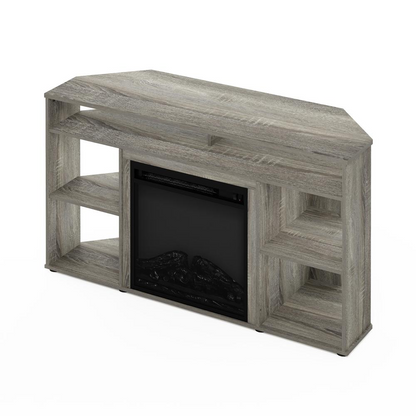 Furinno Jensen Corner TV Stand with Fireplace for TV up to 55 Inches, French Oak Grey