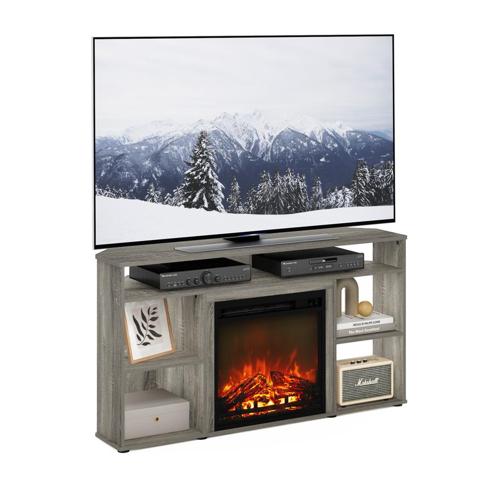 Furinno Jensen Corner TV Stand with Fireplace for TV up to 55 Inches, French Oak Grey