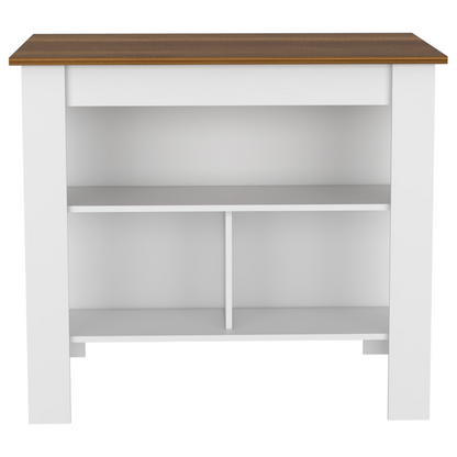 Delos Kitchen Island, Four Legs, Three Shelves