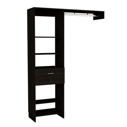 Dynamic Closet System, Five Open Shelves, One Drawer, One Metal Rod