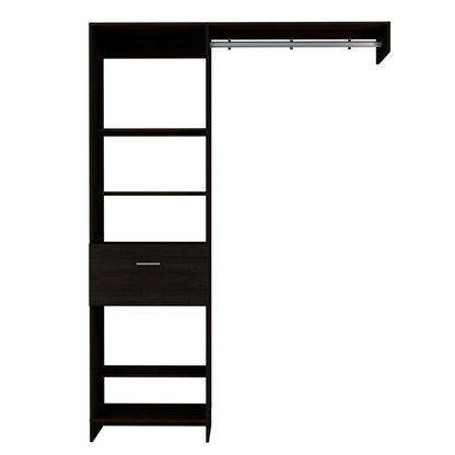 Dynamic Closet System, Five Open Shelves, One Drawer, One Metal Rod