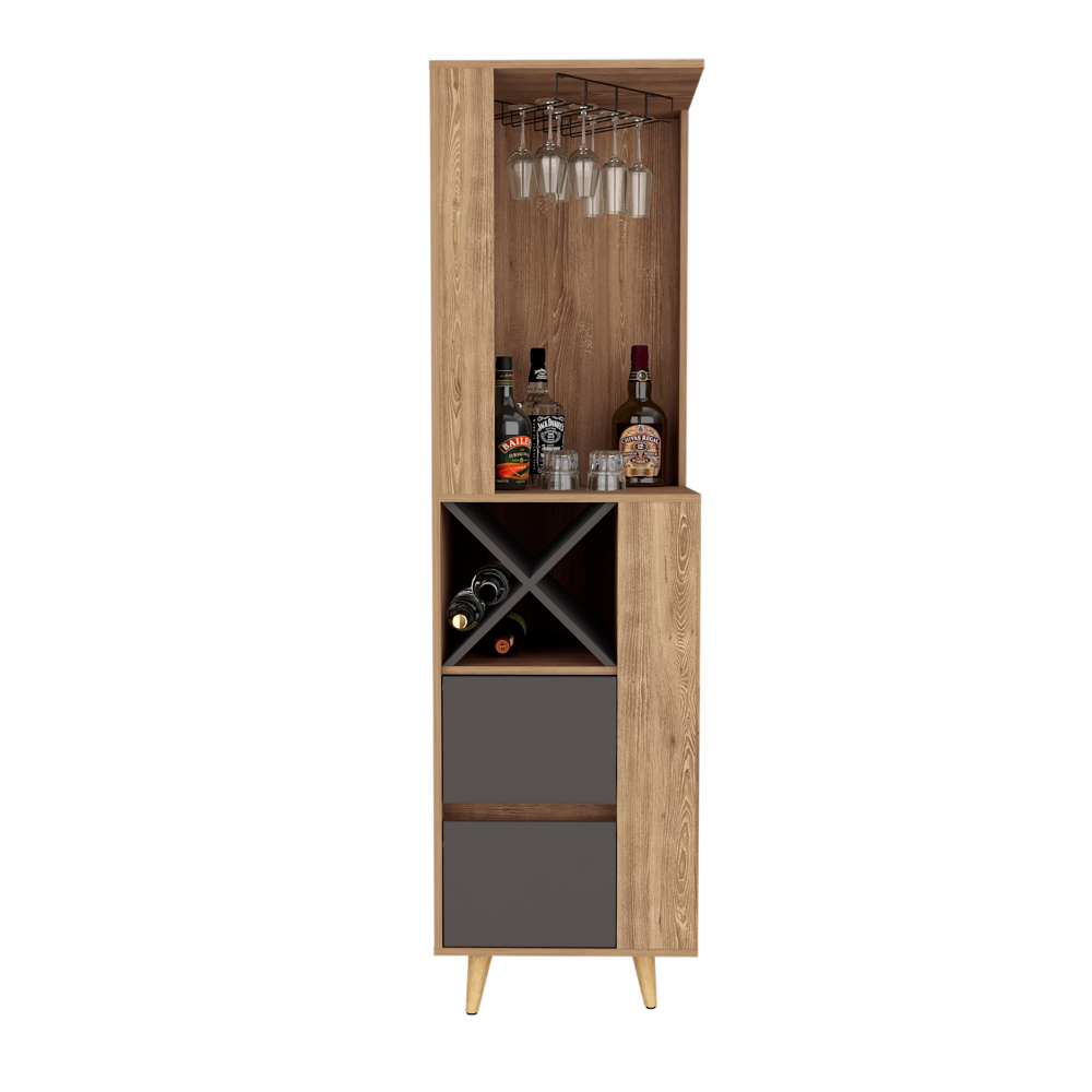 Lisbon Corner Bar Cabinet, Two External Shelves, Two Drawers, Four Wine Compartments