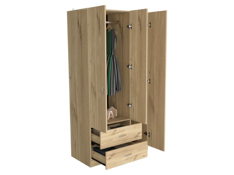 Bosko Three Doors Armoire, Two Drawers, Metal Rod