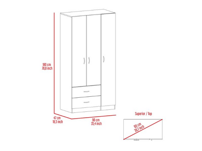 Bosko Three Doors Armoire, Two Drawers, Metal Rod