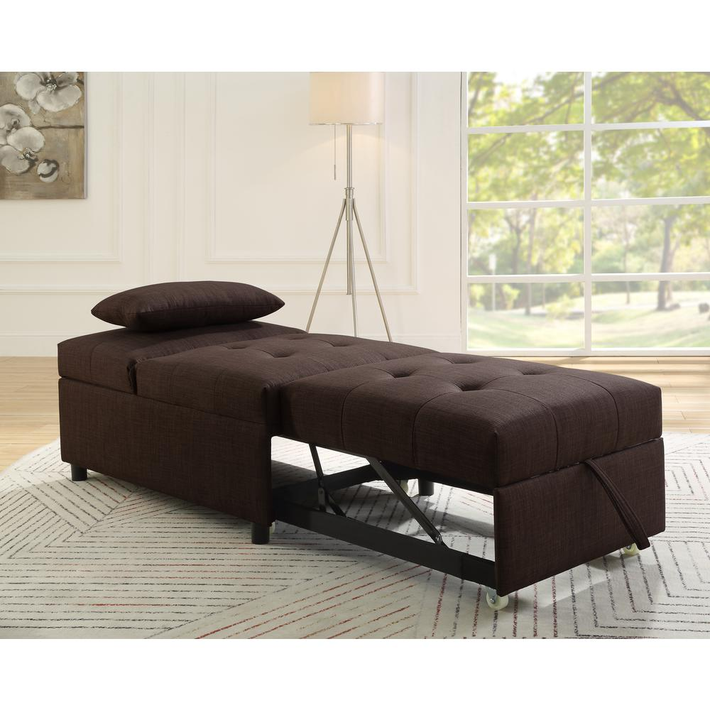 Single Sofa Bed, Brown Fabric