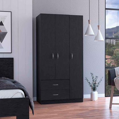 Bosko Three Doors Armoire, Two Drawers, Metal Rod