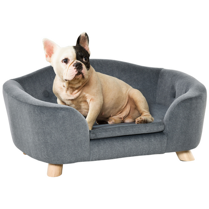 Dog Sofa Bed Pet Chair Couch with Water Resistant Fabric, Kitten Lounge with Soft Cushion Washable Cover, Wooden Frame for Mini Size Dogs - Grey