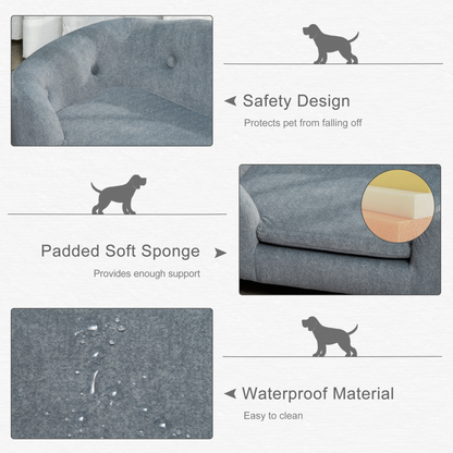 Dog Sofa Bed Pet Chair Couch with Water Resistant Fabric, Kitten Lounge with Soft Cushion Washable Cover, Wooden Frame for Mini Size Dogs - Grey