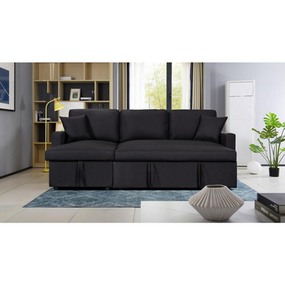 Paisley Black Linen Fabric Reversible Sleeper Sectional Sofa with Storage Chaise