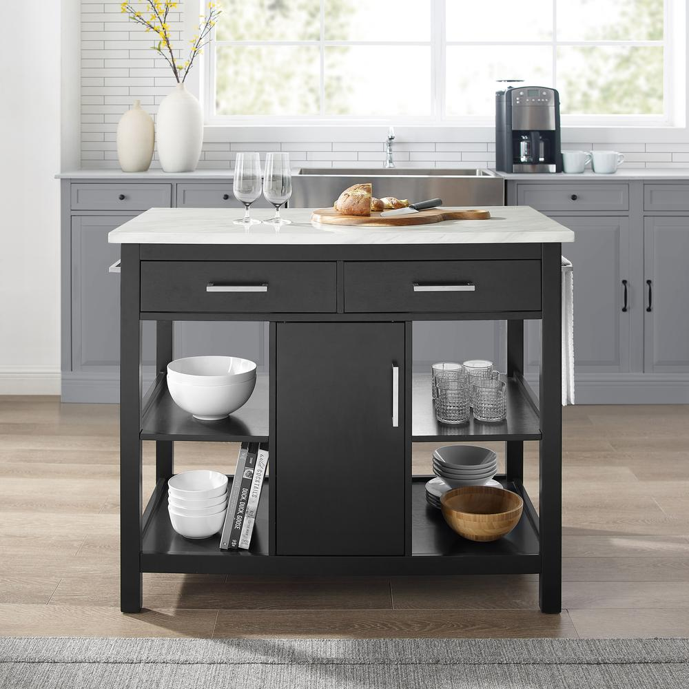 Audrey Faux Marble Top Kitchen Island Black/White Marble