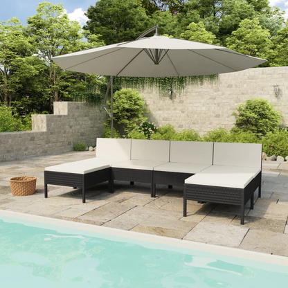 6 Piece Patio Lounge Set with Cushions Poly Rattan Black