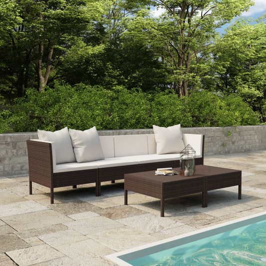 6 Piece Patio Lounge Set with Cushions Poly Rattan Brown