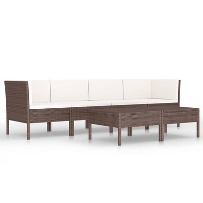 6 Piece Patio Lounge Set with Cushions Poly Rattan Brown