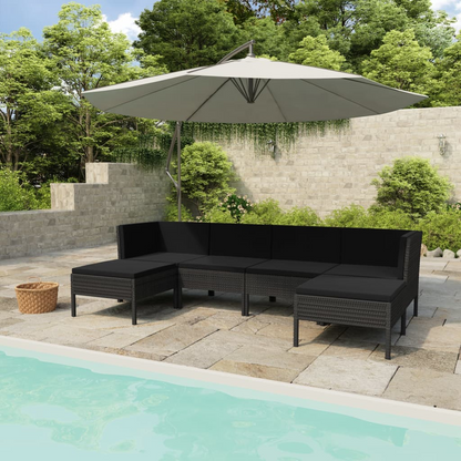 6 Piece Patio Lounge Set with Cushions Poly Rattan Black