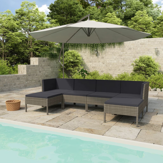 6 Piece Patio Lounge Set with Cushions Poly Rattan Gray