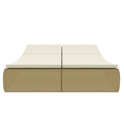 Patio Lounge Bed Poly Rattan Beige