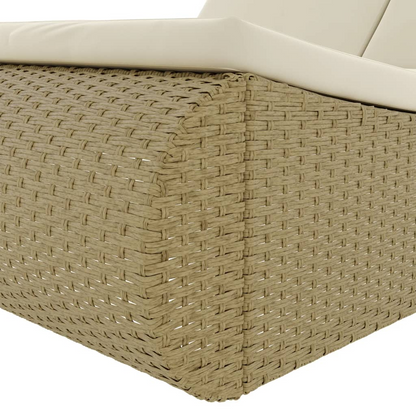 Patio Lounge Bed Poly Rattan Beige