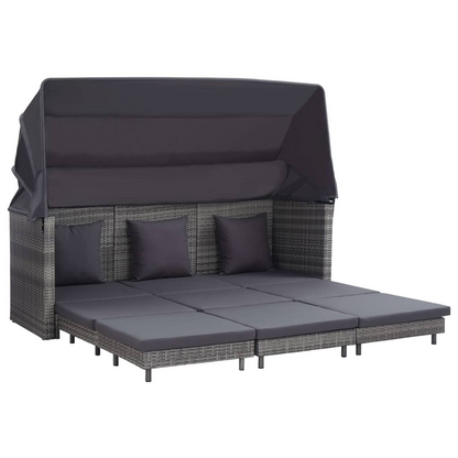 vidaXL Extendable 3-Seater Sofa Bed with Roof Poly Rattan Gray