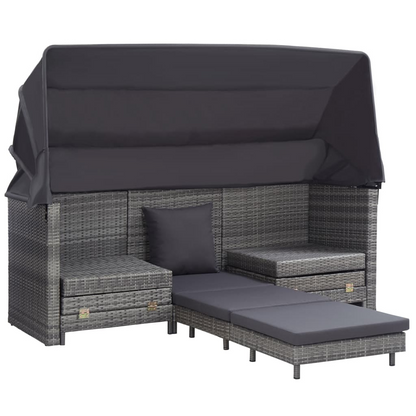 vidaXL Extendable 3-Seater Sofa Bed with Roof Poly Rattan Gray