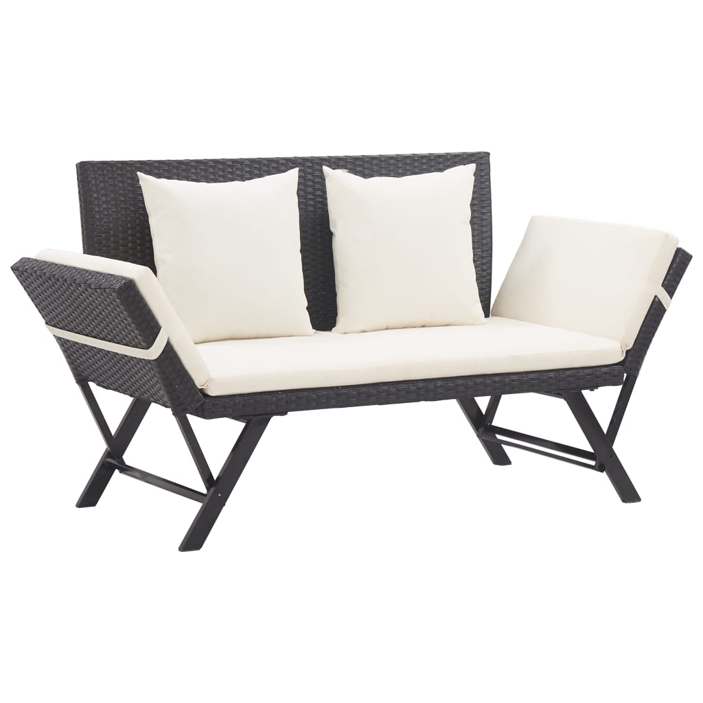 Patio Bench with Cushions 69.3" Black Poly Rattan