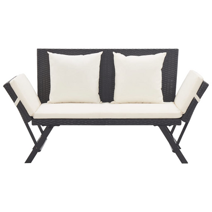 Patio Bench with Cushions 69.3" Black Poly Rattan