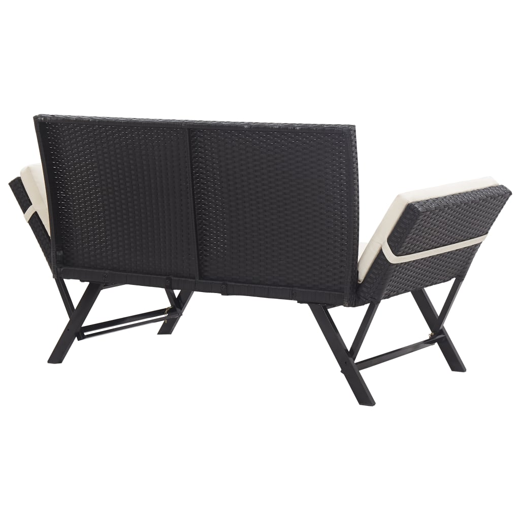 Patio Bench with Cushions 69.3" Black Poly Rattan