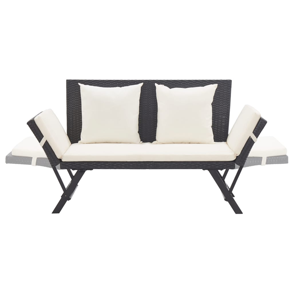 Patio Bench with Cushions 69.3" Black Poly Rattan