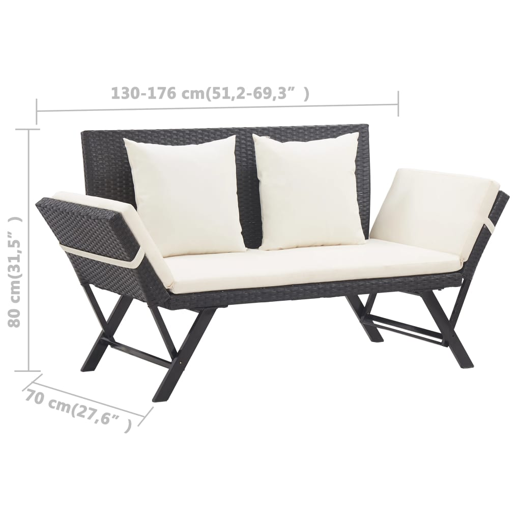 Patio Bench with Cushions 69.3" Black Poly Rattan