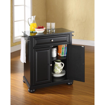 Alexandria Granite Top Portable Kitchen Island/Cart Black/Black