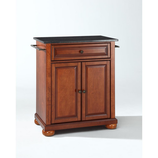 Alexandria Granite Top Portable Kitchen Island/Cart Cherry/Black