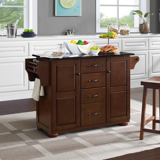 Eleanor Granite Top Kitchen Island Mahogany/Black