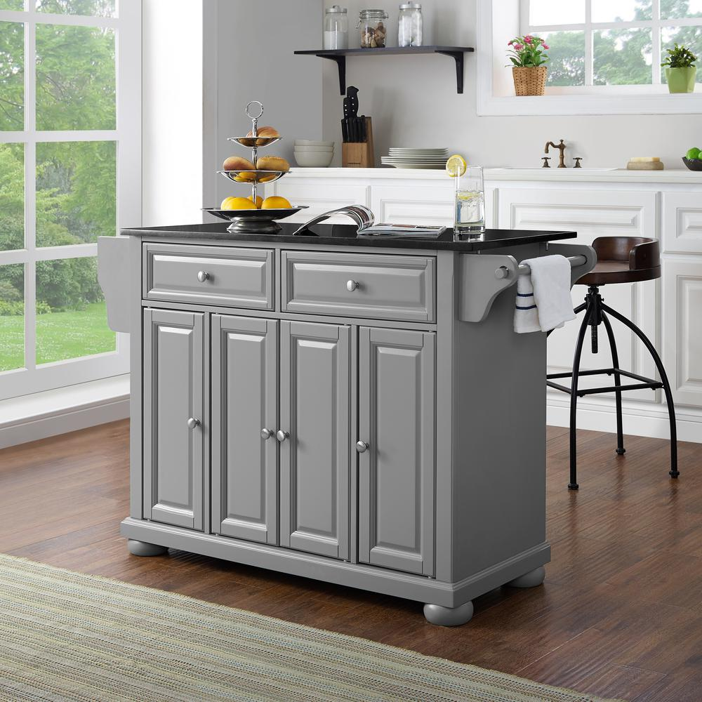 Alexandria Granite Top Full Size Kitchen Island/Cart Gray/Black