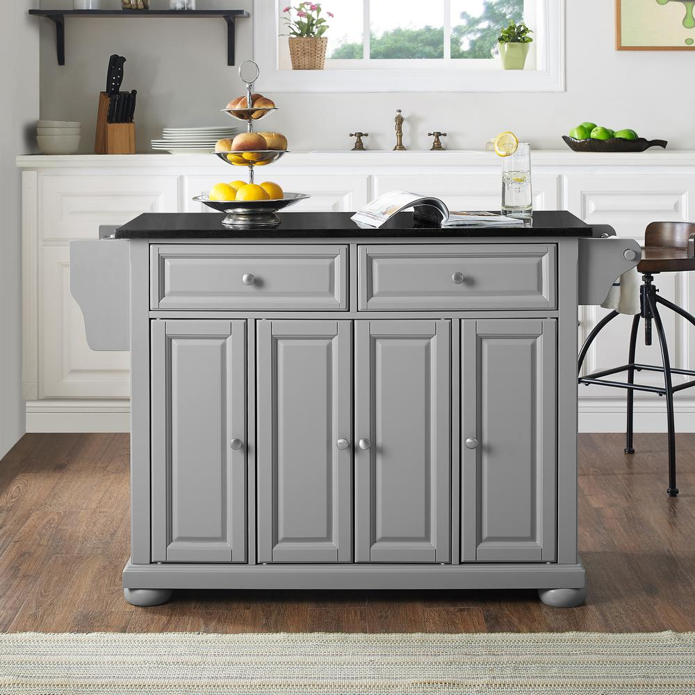 Alexandria Granite Top Full Size Kitchen Island/Cart Gray/Black