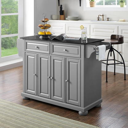 Alexandria Granite Top Full Size Kitchen Island/Cart Gray/Black