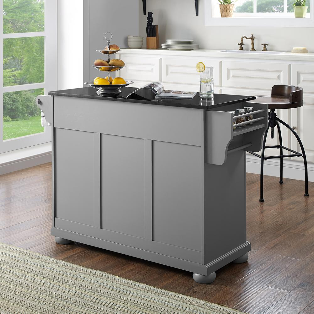 Alexandria Granite Top Full Size Kitchen Island/Cart Gray/Black