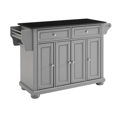 Alexandria Granite Top Full Size Kitchen Island/Cart Gray/Black