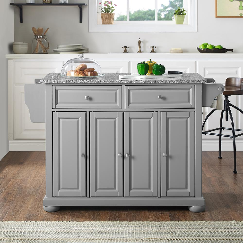 Alexandria Granite Top Full Size Kitchen Island/Cart Gray/Gray