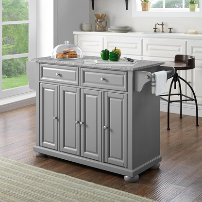 Alexandria Granite Top Full Size Kitchen Island/Cart Gray/Gray