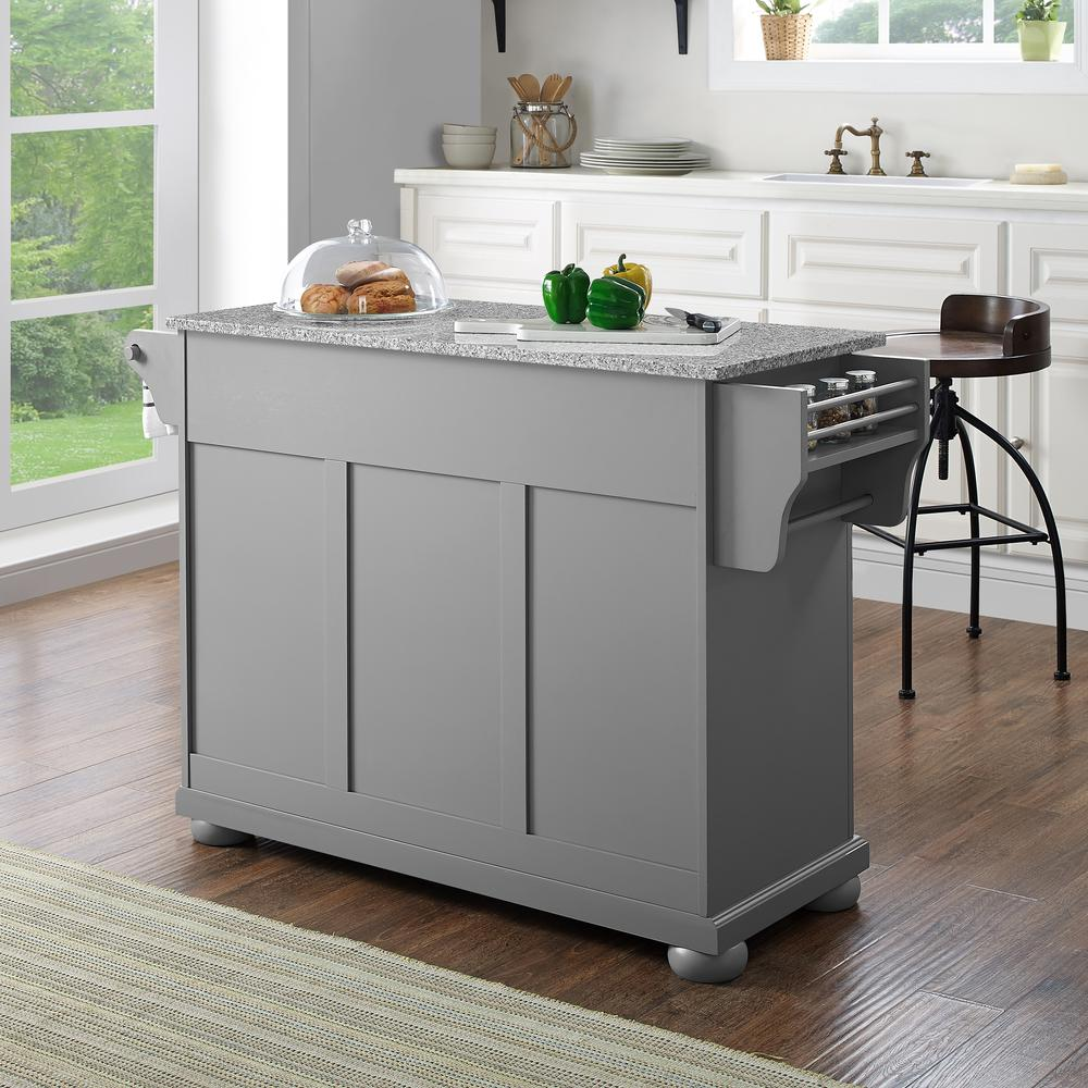 Alexandria Granite Top Full Size Kitchen Island/Cart Gray/Gray