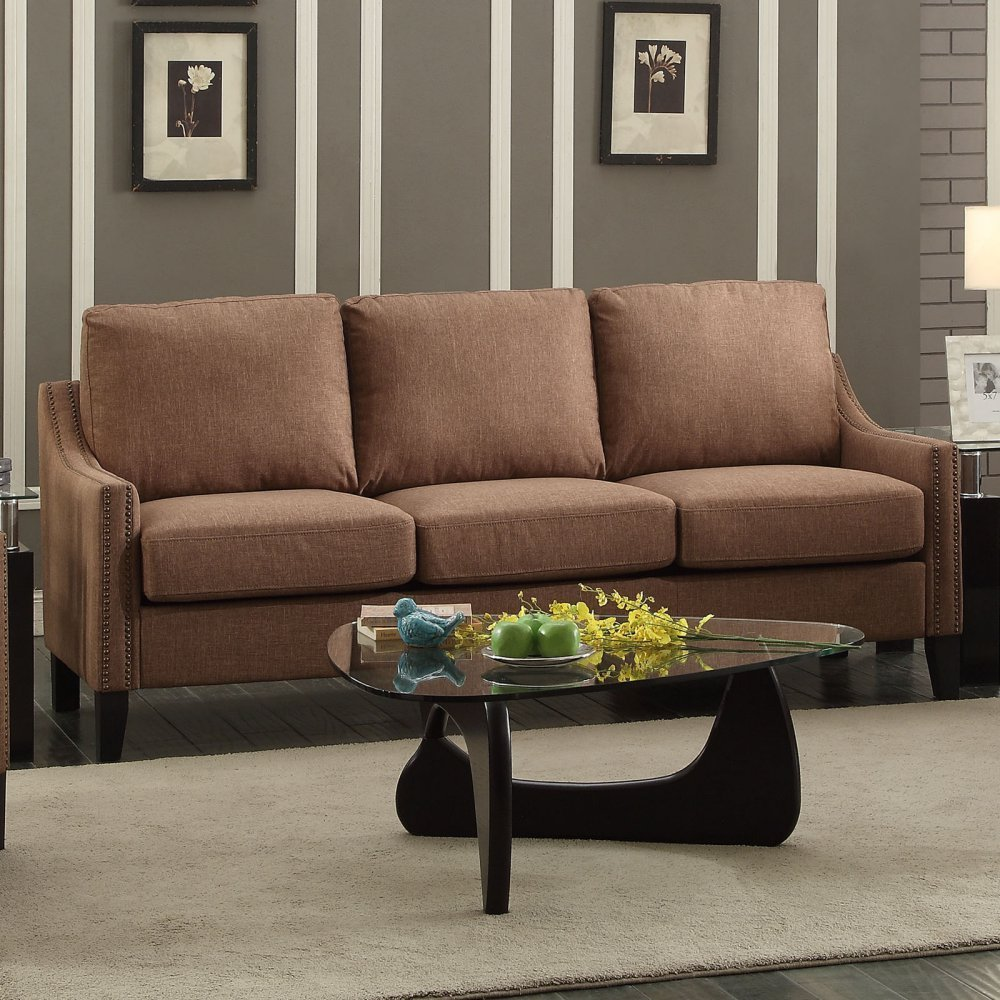 68 Brown Linen and Black Sofa