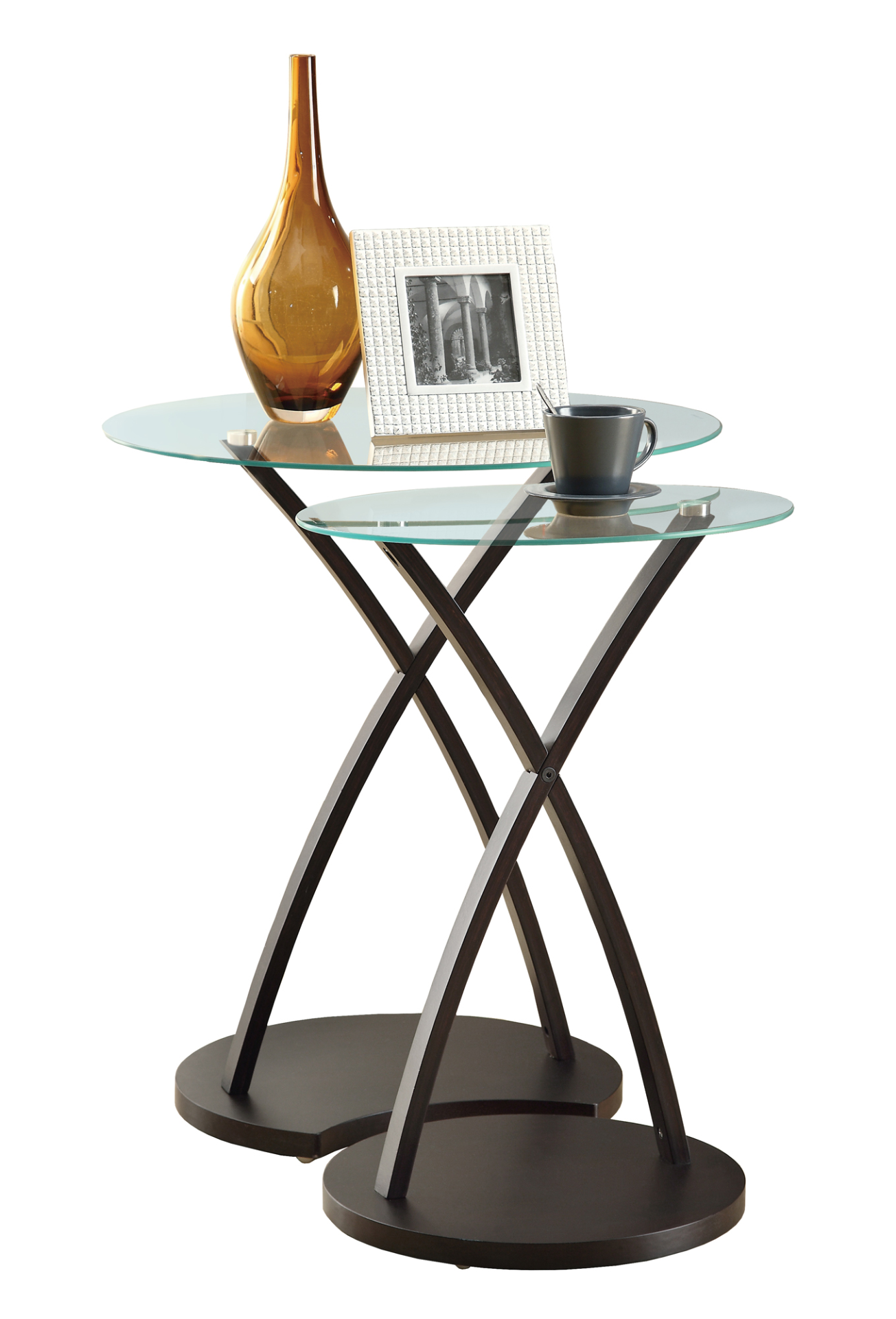 Brown And Clear Glass Round Nested Tables