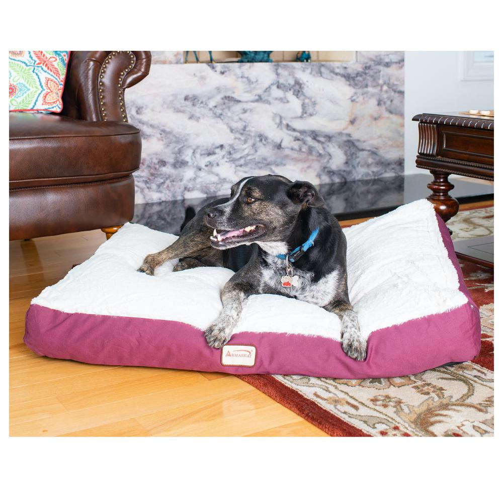 Large Pet Bed Mat with Poly Fill Cushion in Ivory & Burgundy