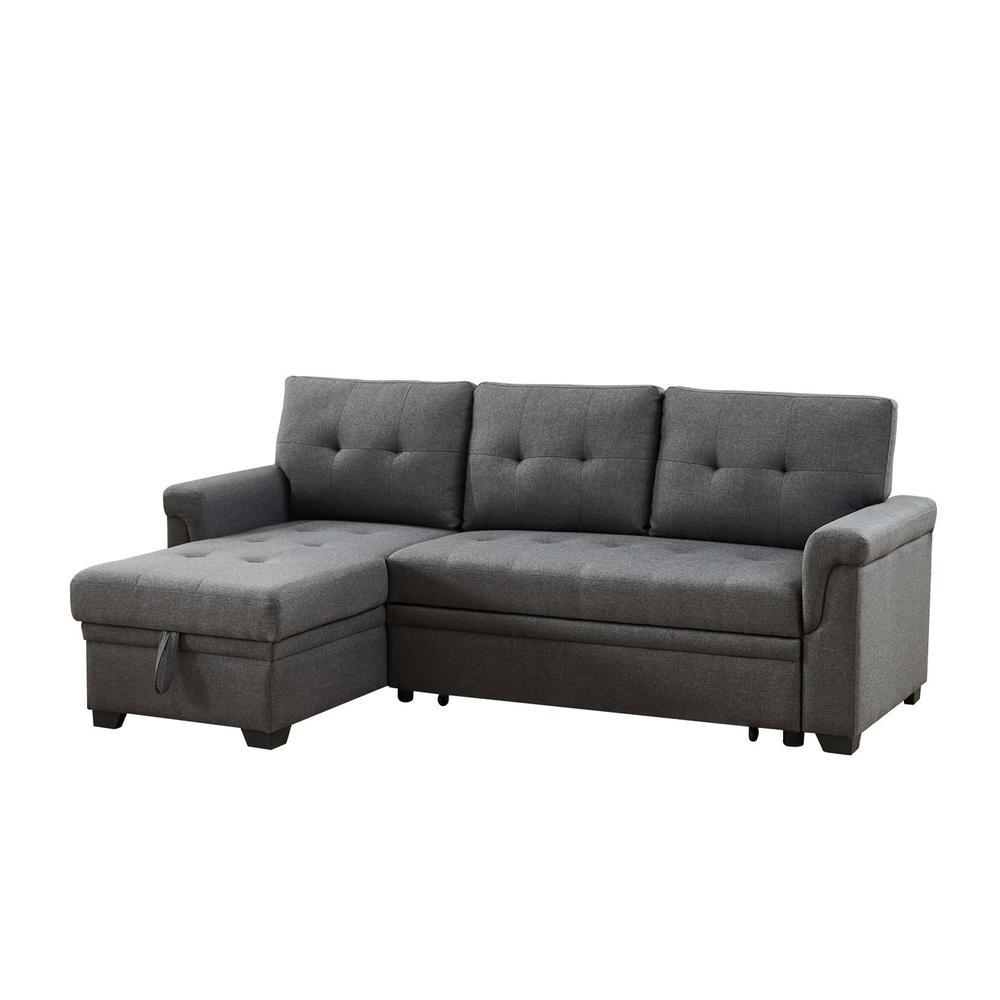 Destiny Dark Gray Linen Reversible Sleeper Sectional Sofa with Storage Chaise