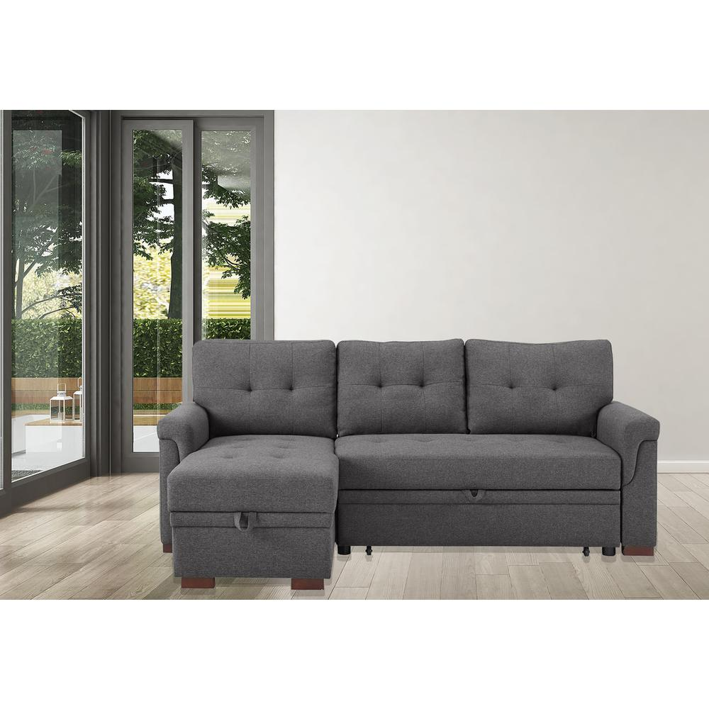 Destiny Dark Gray Linen Reversible Sleeper Sectional Sofa with Storage Chaise