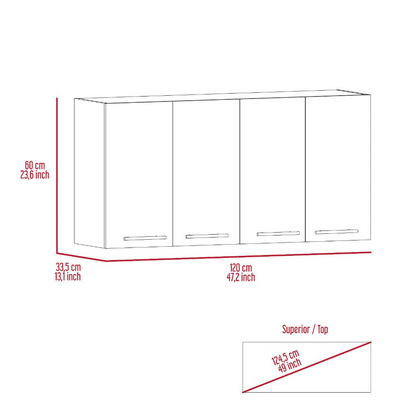 Kitchen Cabinet Durham, Four Doors, White Finish