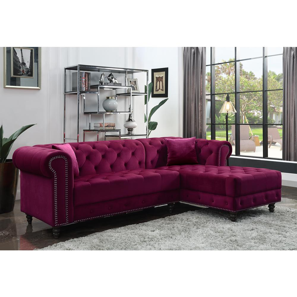 Adnelis Sectional Sofa w/2 Pillows, Red Velvet