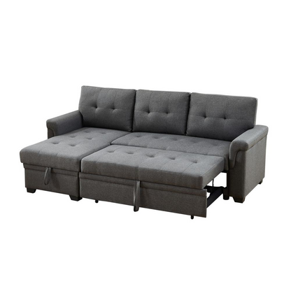 Destiny Light Gray Linen Reversible Sleeper Sectional Sofa with Storage Chaise