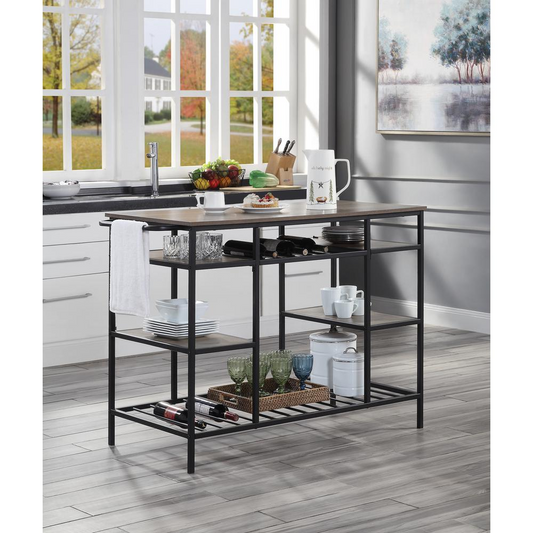 Lona Kitchen Island, Rustic Oak & Black Finish